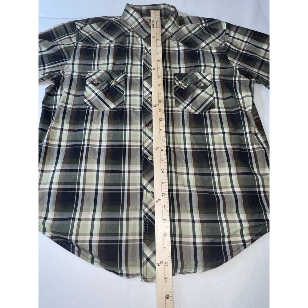 Wrangler Western Cowboy Men's Pearl Snap Short Sleeve Shirt Green Plaid Large - Picture 7 of 10
